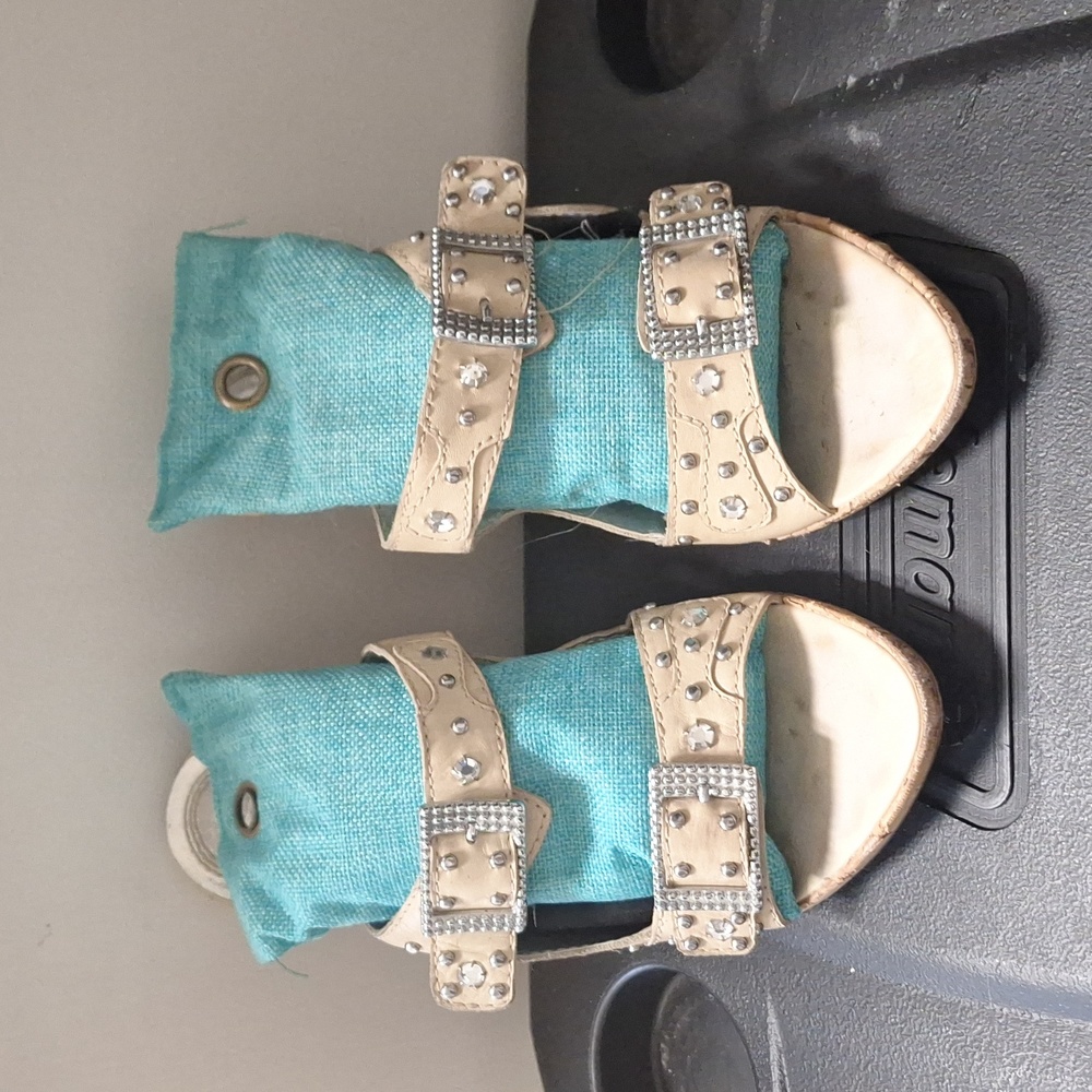 LCouture by Lindsey leather strappy, bejeweled heels. In great condition